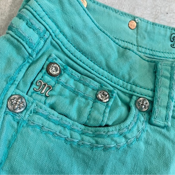 Miss Me Womens Size 30 Ankle Skinny Jeans Embellished Moto Mint Green Stretch - Picture 7 of 15